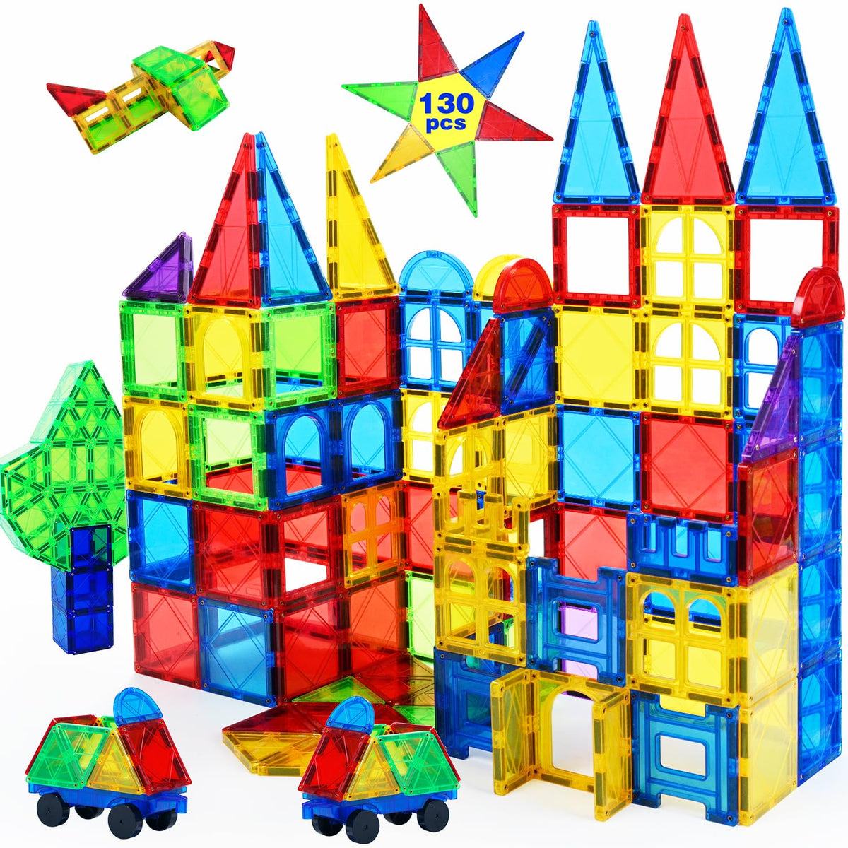MAGBLOCK magnetic tiles 130-piece set shown for creative building and STEM play