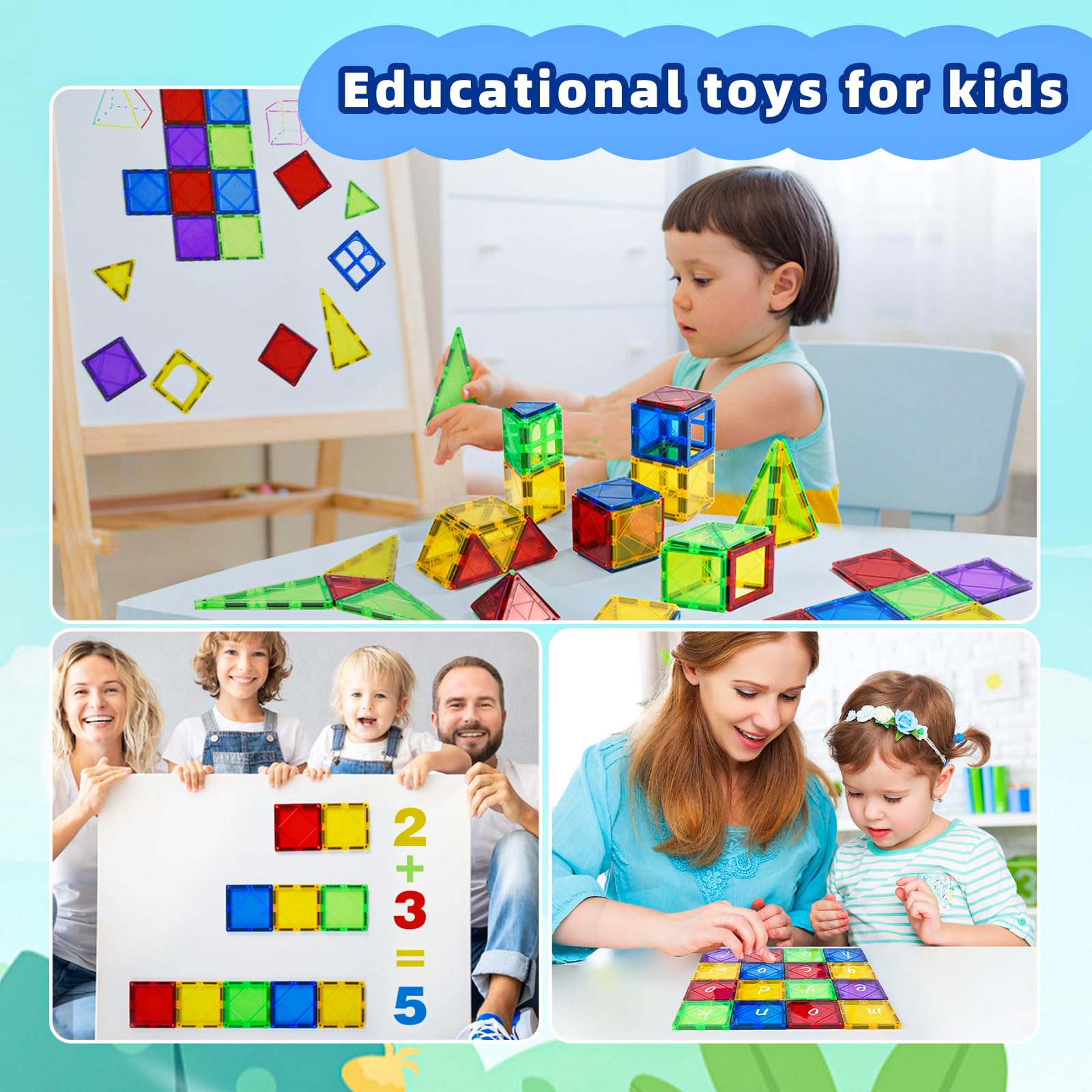MAGBLOCK magnetic tiles durable-construction with smooth edges for safe play.