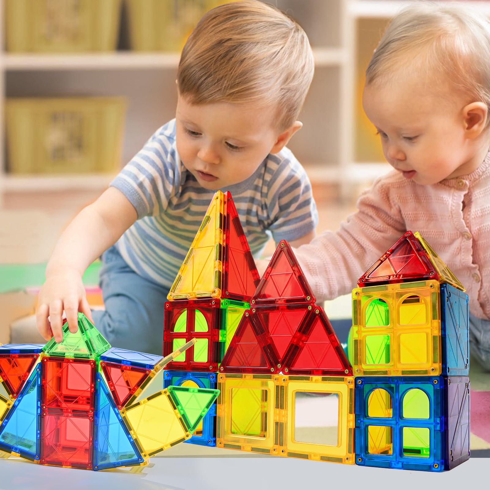 MAGBLOCK magnetic tiles windows for pretend play in classroom or home.