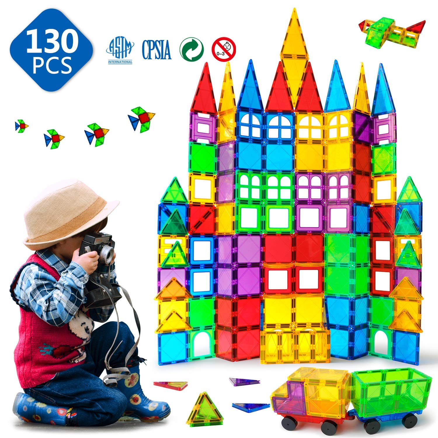 Storage case and included model ideas with the MAGBLOCK 130-piece set