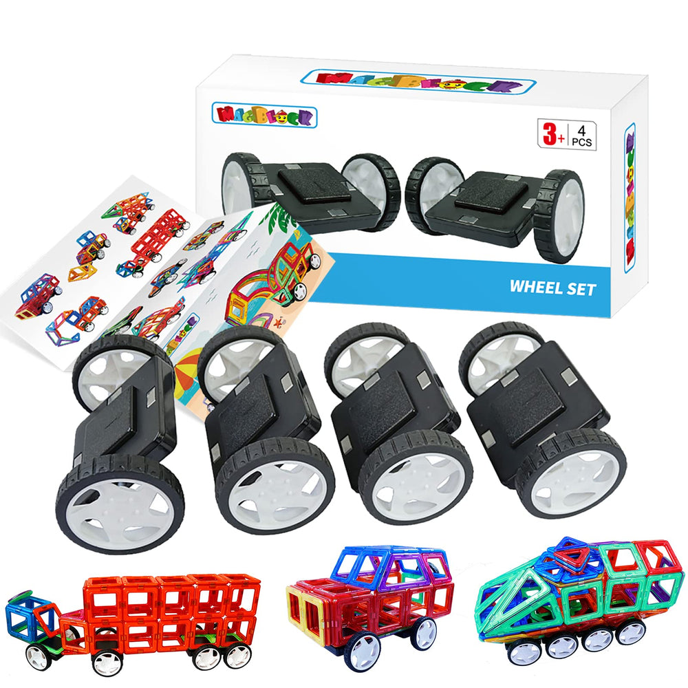 MAGBLOCK wheels set 4 pieces closeup showing safe rounded edges for kids