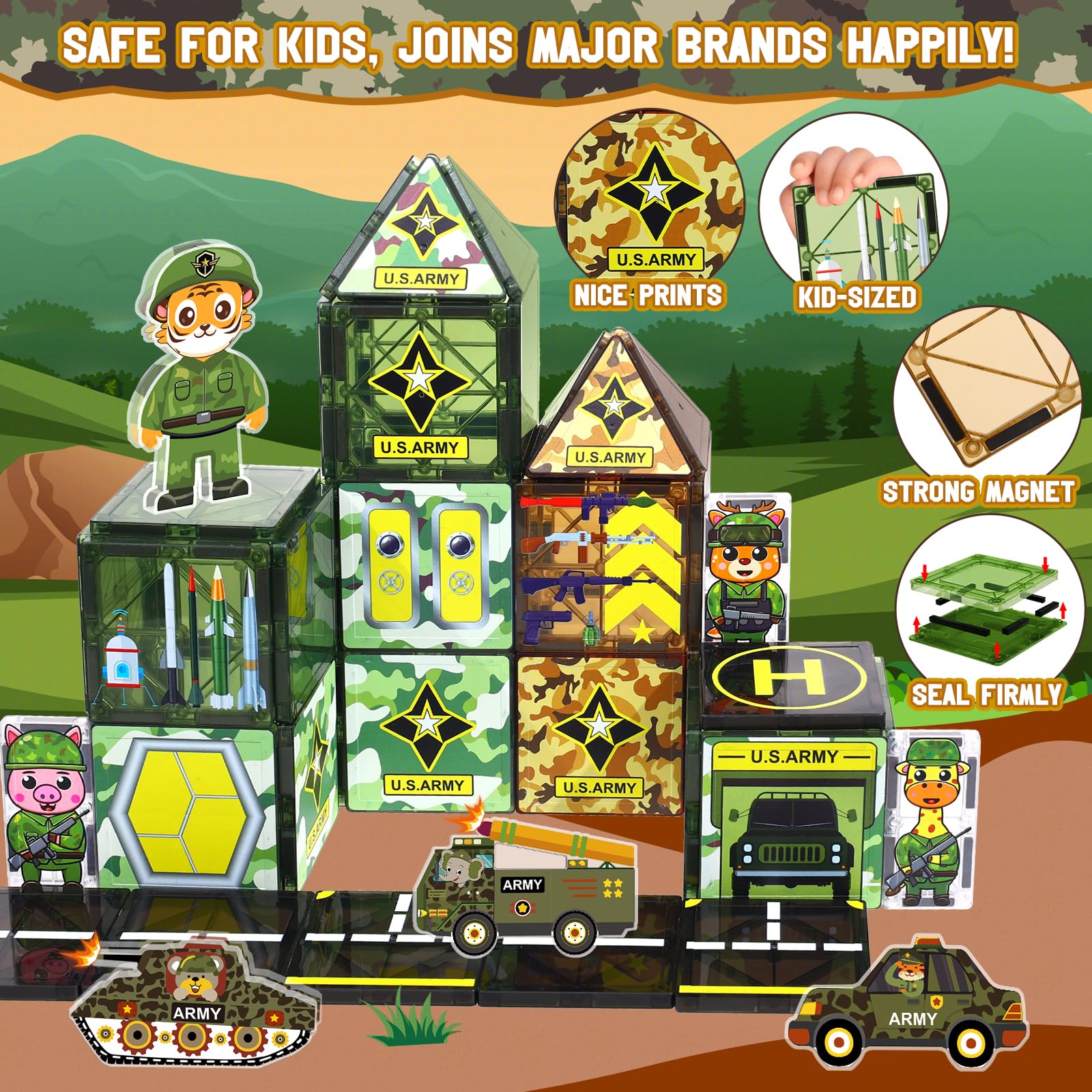 Magbubp armed animal soldiers promote imaginative play and social interaction.