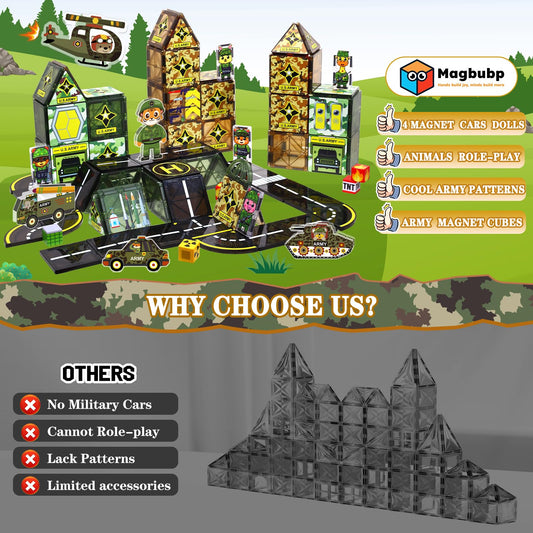 Magbubp army base tiles showcase camouflage prints for dynamic role-play.