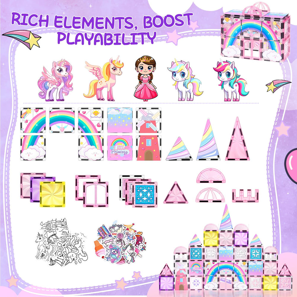 Magbubp Diamond Magnetic Tiles Build-and-Play set promotes spatial thinking and problem solving.