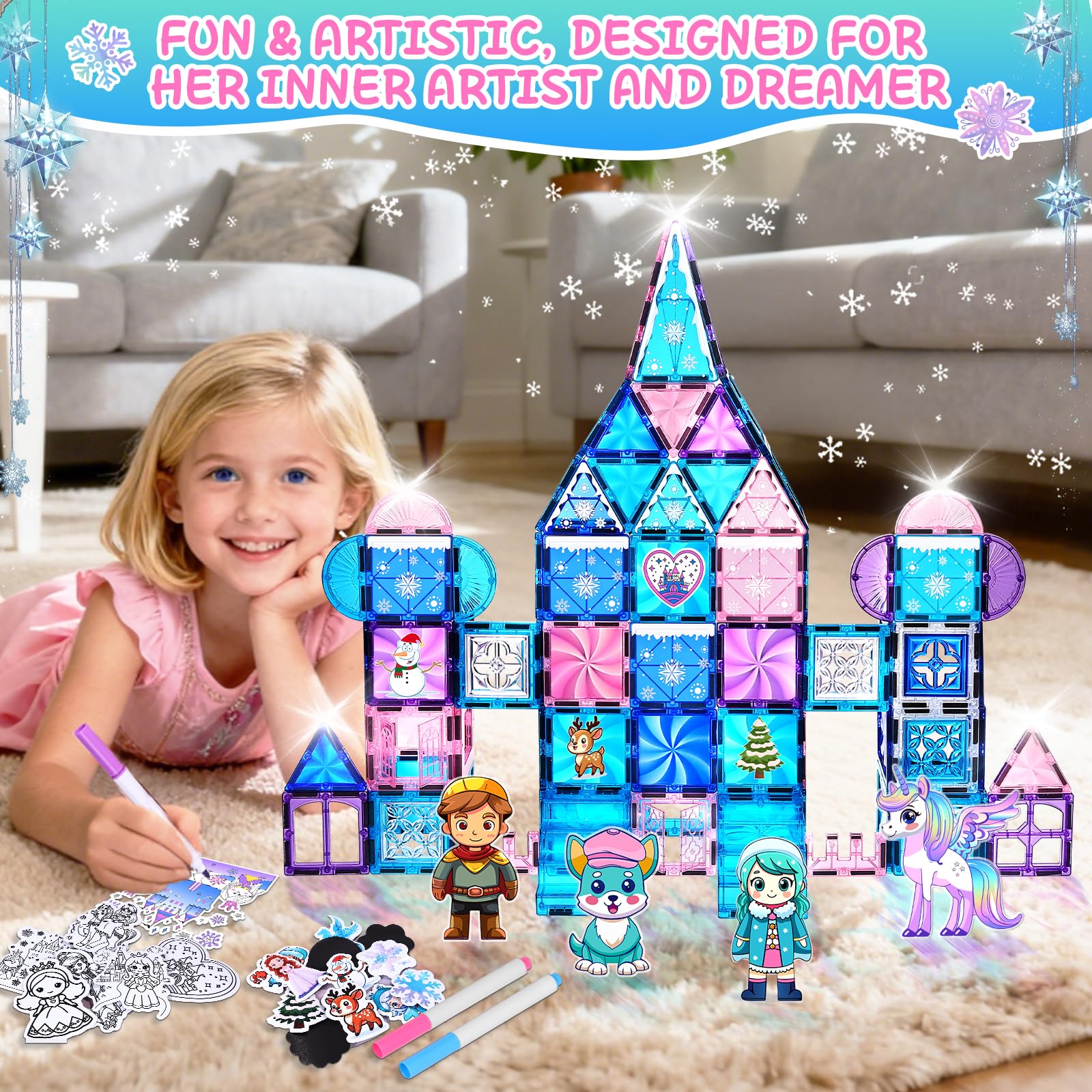 Magbubp diamond magnetic tiles create an ice castle look with sturdy structures