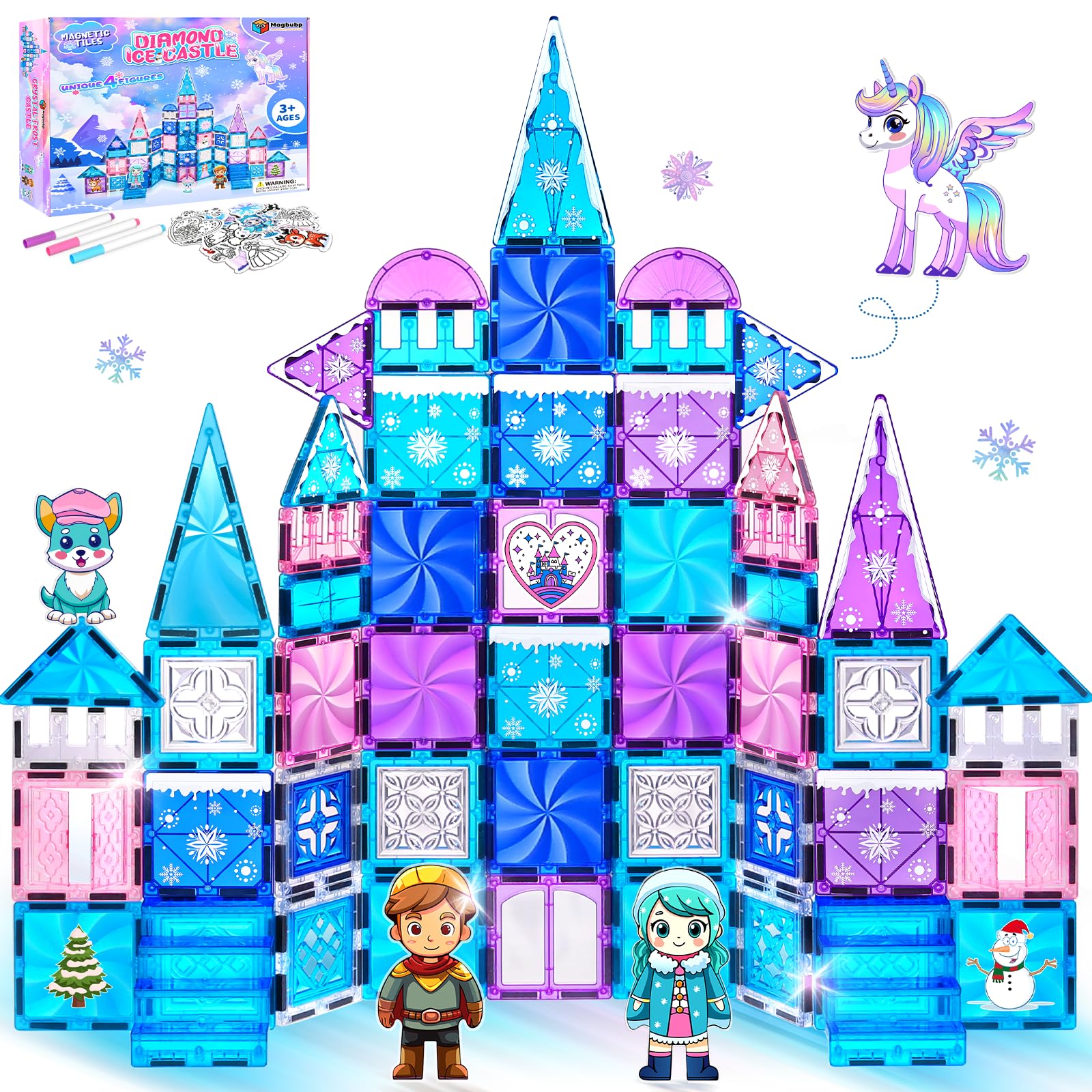 Magbubp princess castle tiles 112pcs with dolls, ideal for imaginative building play