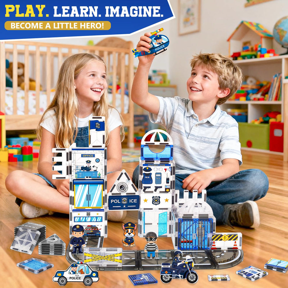 Magbubp vehicles-police-chase-set enhances dynamic play and fine motor skills.