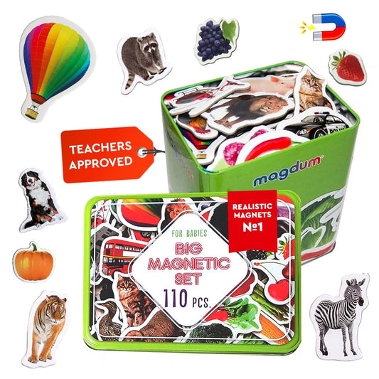 MAGDUM 110 fridge magnets with zoo animals for toddler recognition on the fridge
