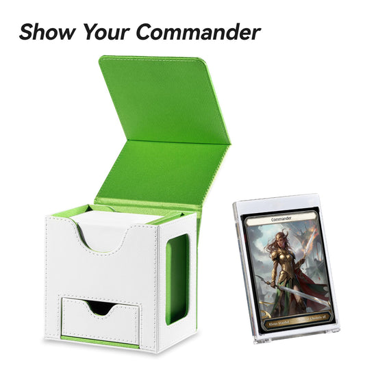 Mage Tech 35pt card holder guards a high-detail commander card during play.