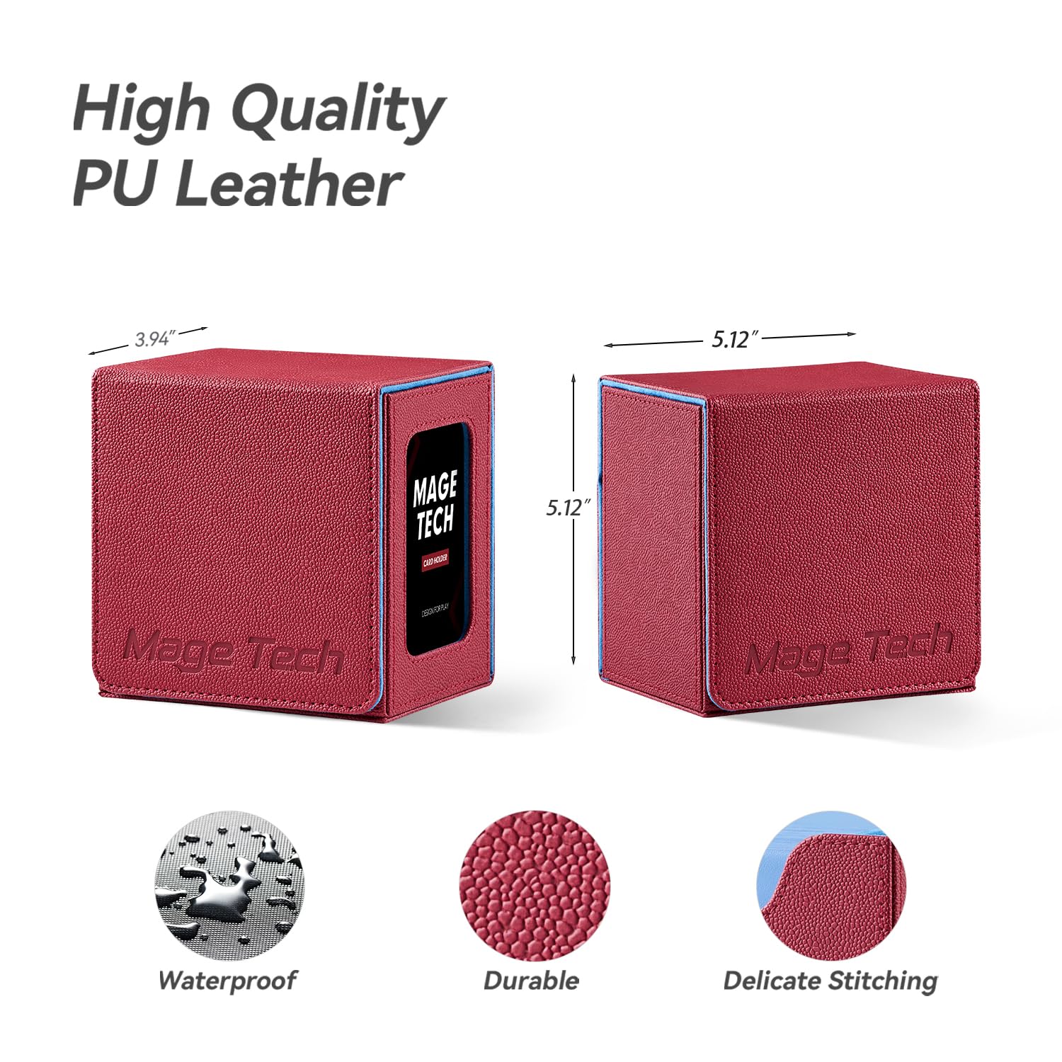 Mage Tech capacity supports up to 100 double-sleeved cards for organized storage.