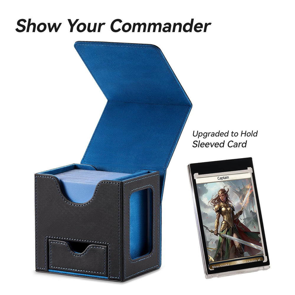 Mage Tech Card Deck Box showing the commander display slot for your leader card