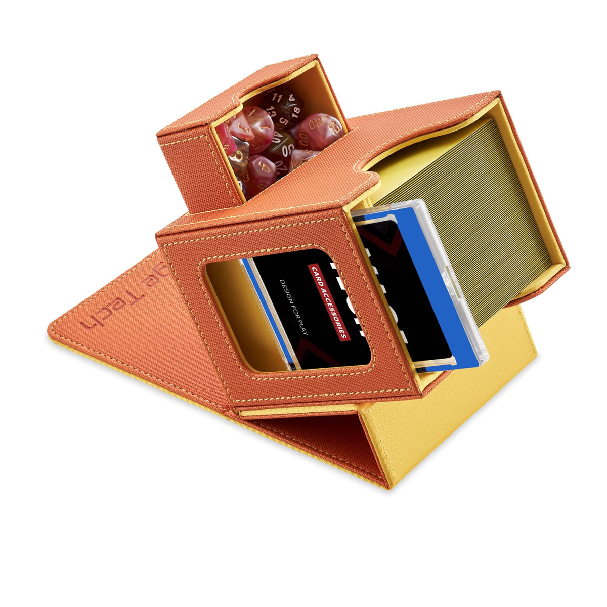 Mage Tech card deck box shows commander slot for quick access.