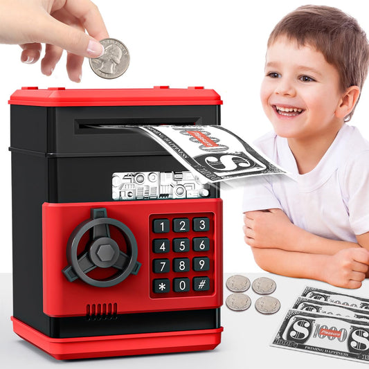 MAGIBX mini piggy bank ATM front view with four-digit lock for secure saving.