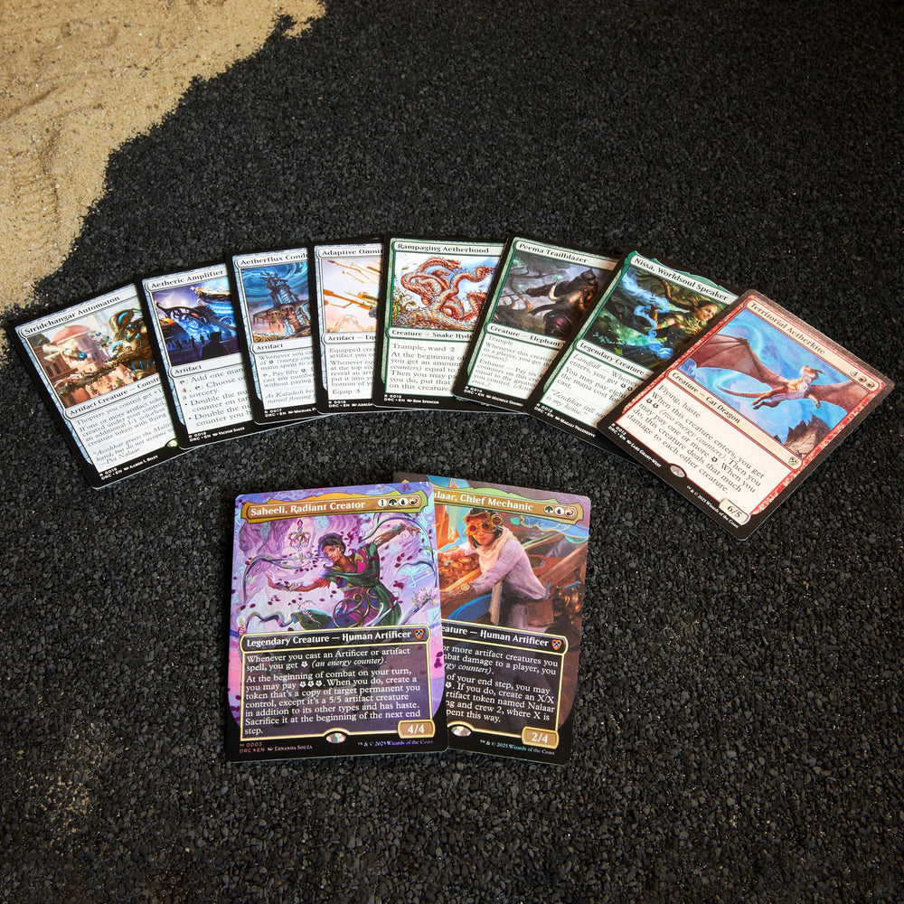 Magic: The Gathering Aetherdrift collector booster sample pack adds rare accents.