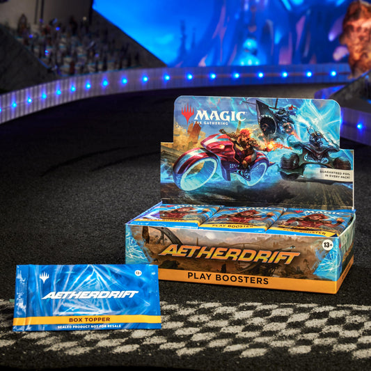 Magic: The Gathering Aetherdrift play boosters packed with 14 cards for deck-building fun.