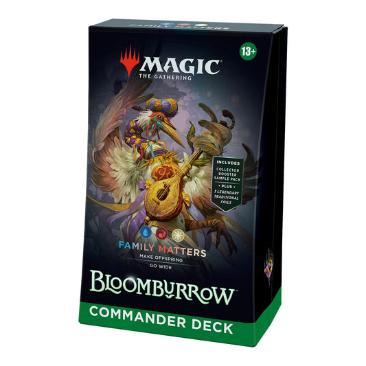 Magic: The Gathering Bloomburrow Family Matters deck front view showing bold art and sturdy box