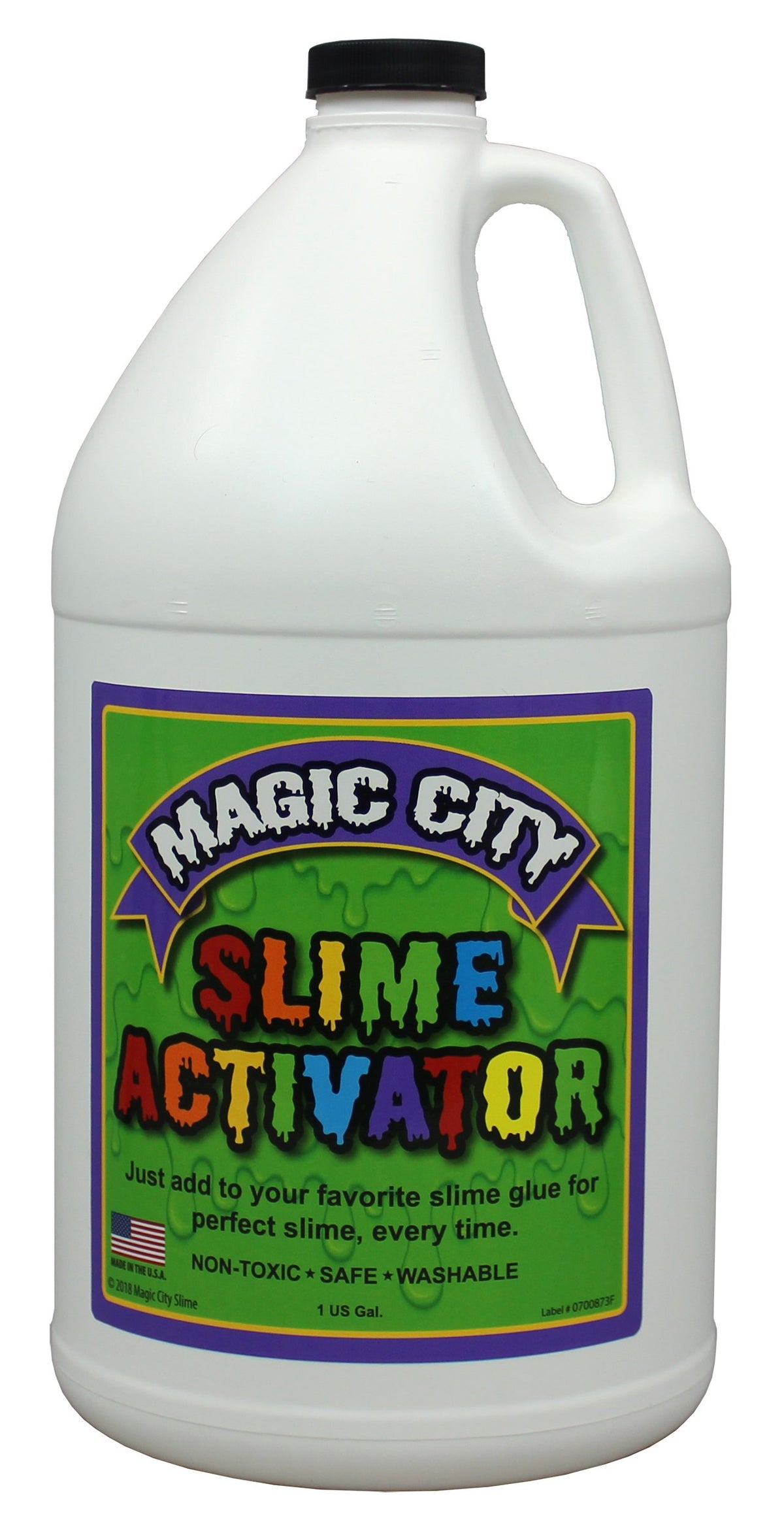 Magic City Slime Activator bottle closeup, ready-to-use for consistent slime results