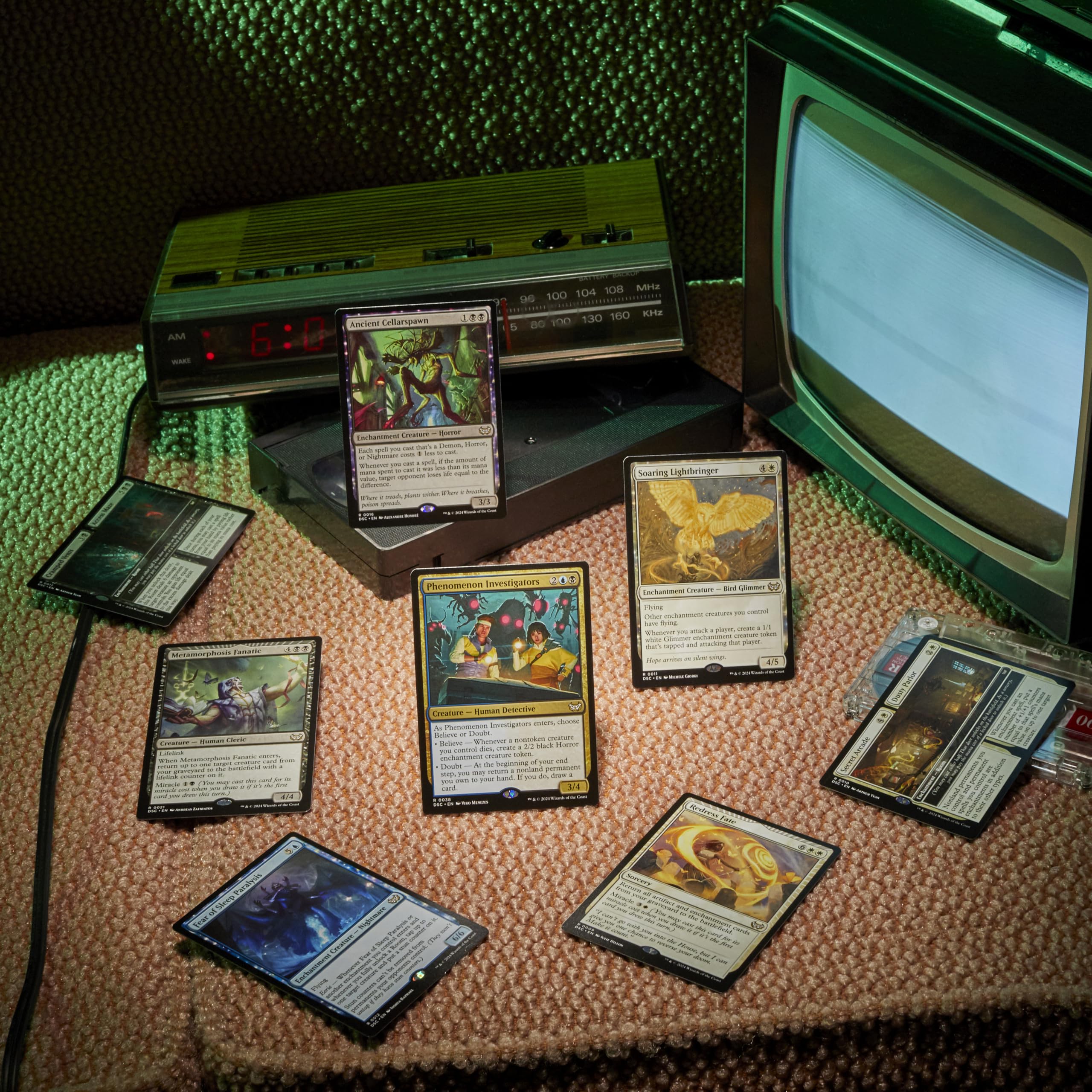 Magic: The Gathering Duskmourn collector booster sample pack includes rare or higher cards.