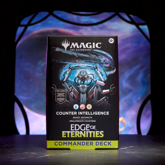 Magic: The Gathering Edge of Eternities Counter Intelligence deck back reveals dramatic visuals.