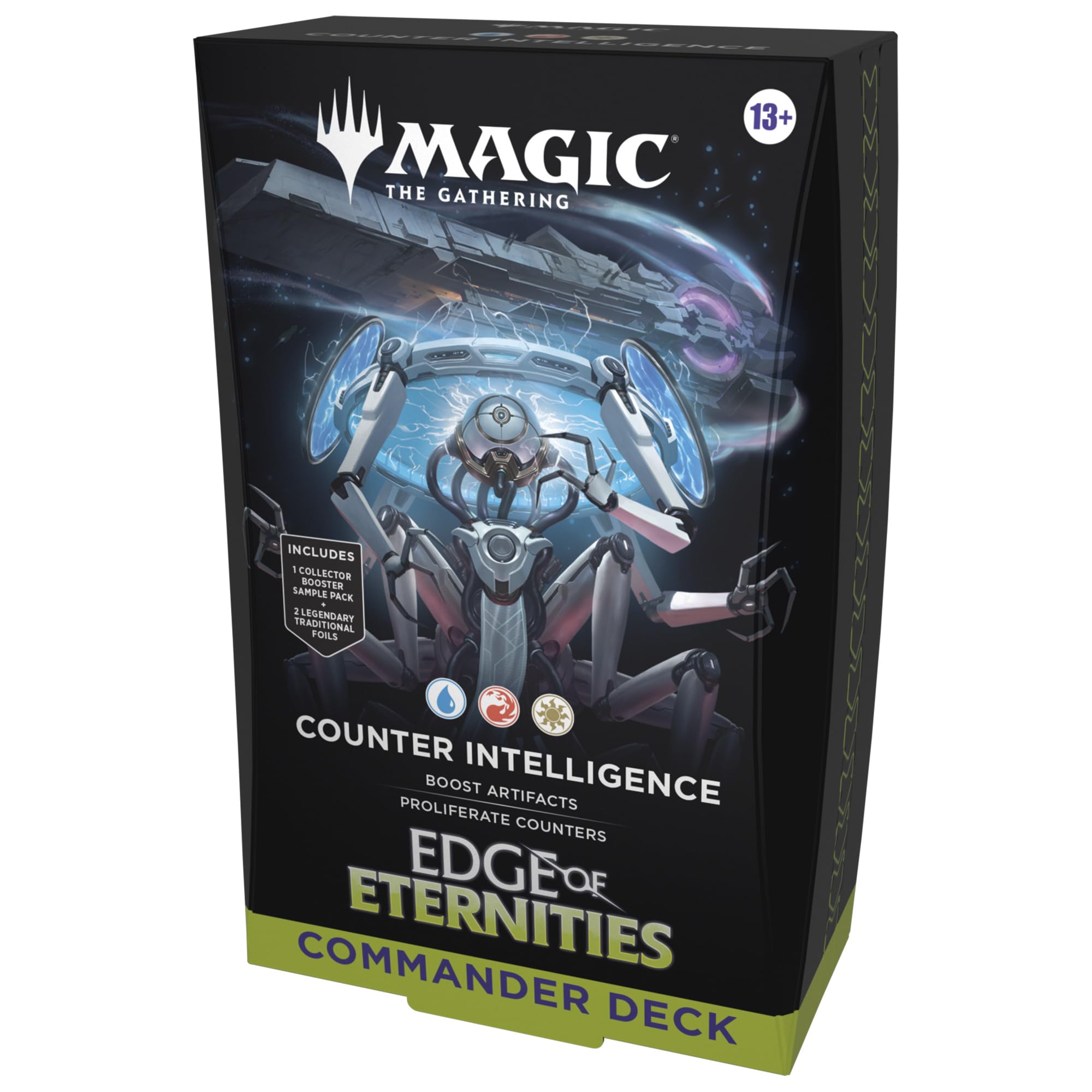 Magic: The Gathering Edge of Eternities Counter Intelligence deck front showcases bold borderless art.