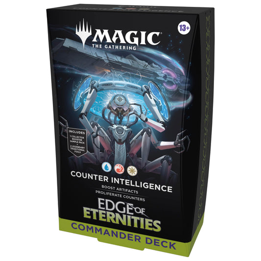 Magic: The Gathering Edge of Eternities Counter Intelligence deck front showcases bold borderless art.