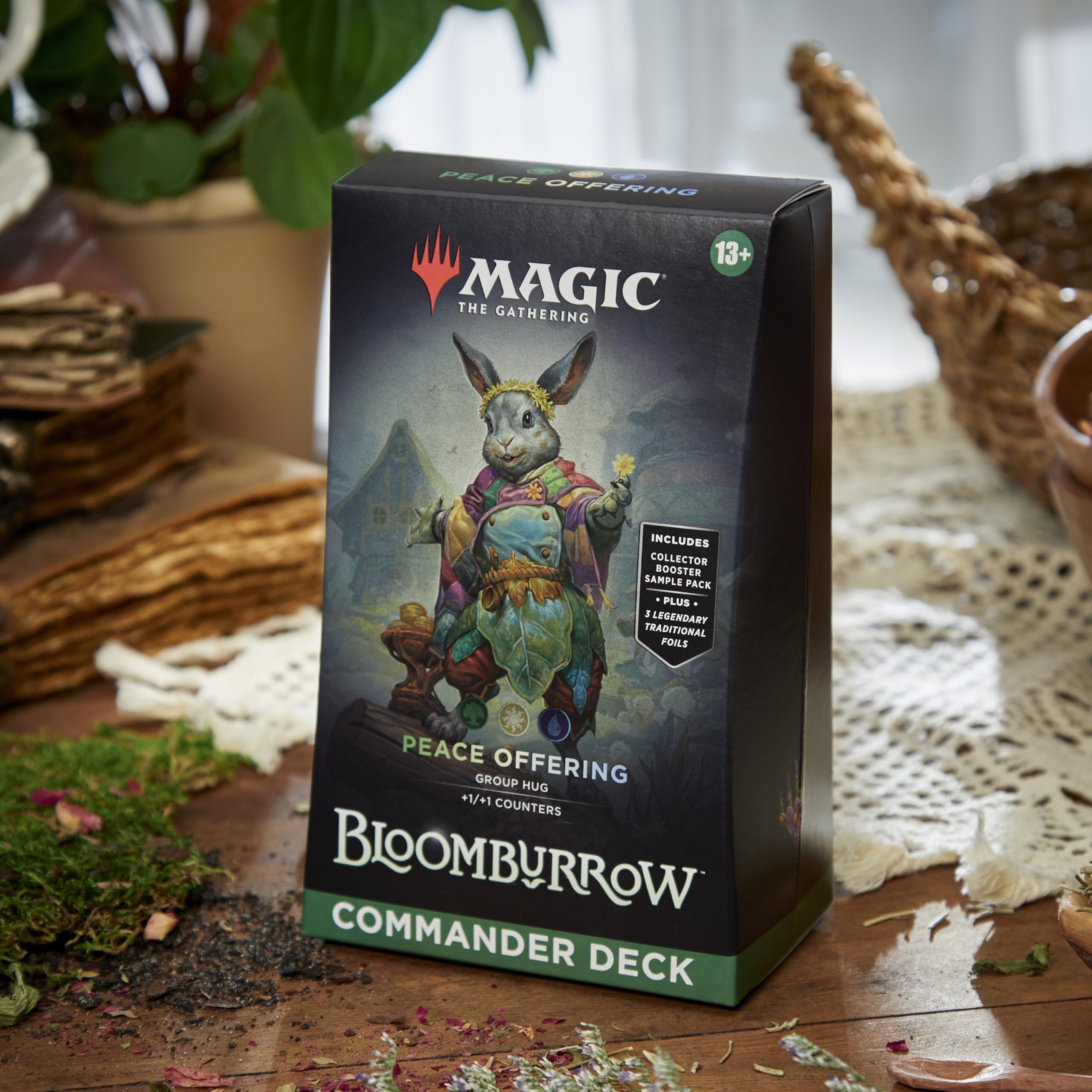 Magic: The Gathering Bloomburrow Peace Offering Collector Booster sample pack image, showing foil possibilities.
