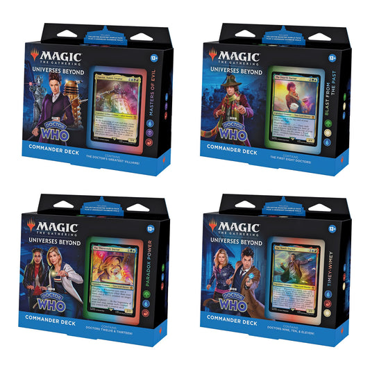 Magic: The Gathering Doctor Who deck bundle featuring four ready-to-play decks for multiplayer games