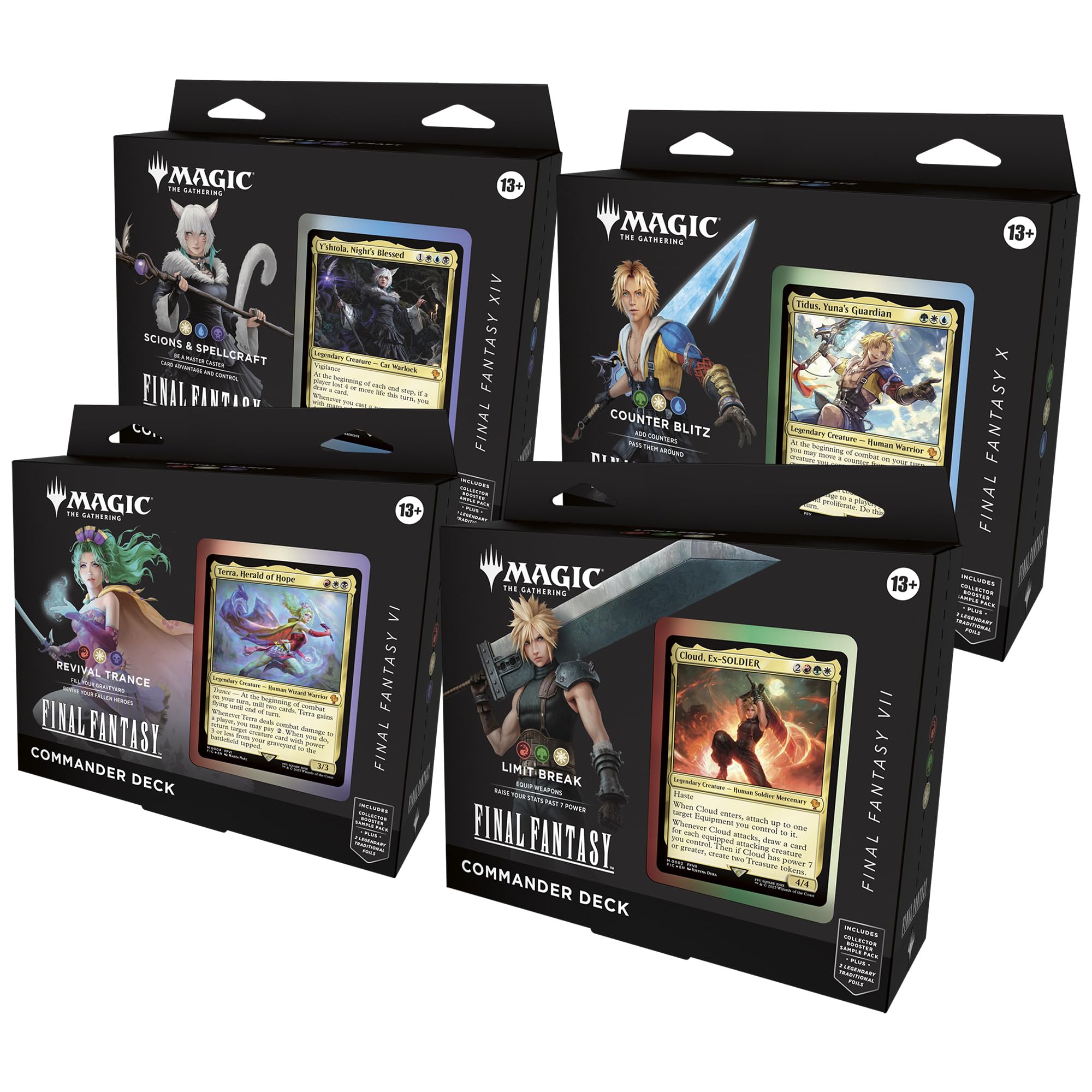Magic: The Gathering Final Fantasy Commander Deck Bundle featuring four themed decks for epic multiplayer battles