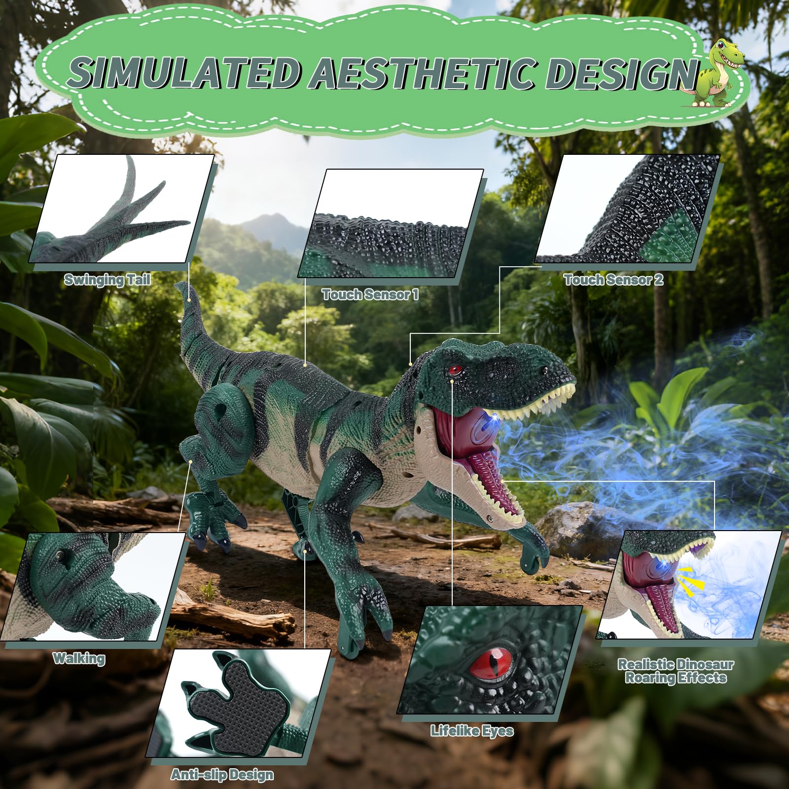 MagicKidz remote-control-dinosaur roars with realistic sound for imaginative adventures.