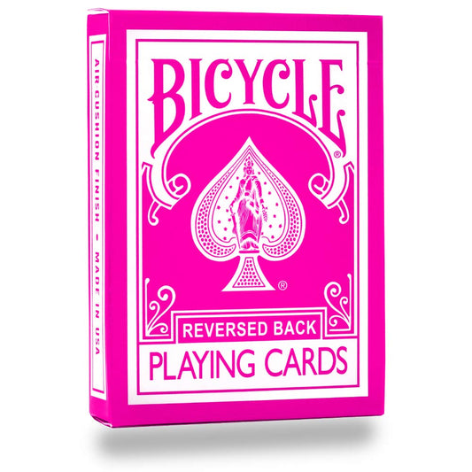 Magic Makers Pink Bicycle Deck back shot reveals the reversed pink back design.