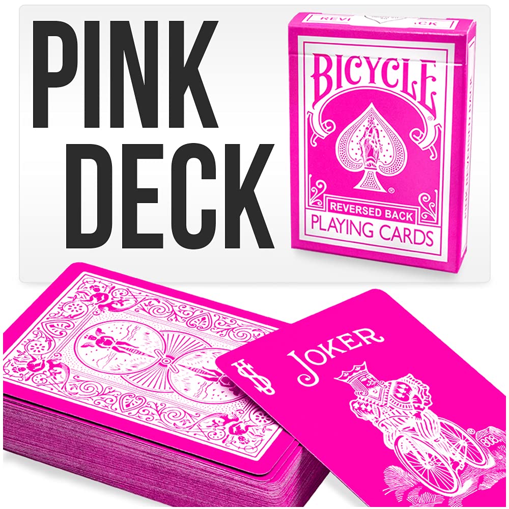 Magic Makers Pink Bicycle Deck front shot shows vibrant pink and Bicycle branding.