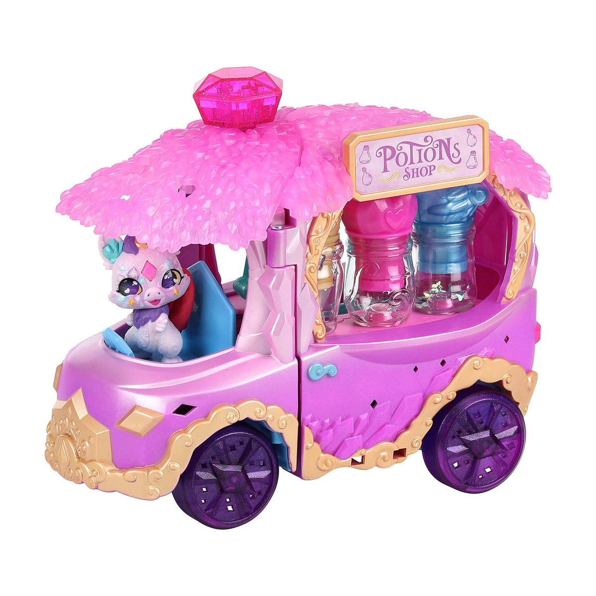 Magic Mixies Magic Potions Truck transforms into a magical shop for imaginative play.