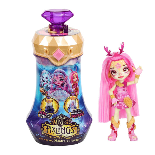Magic Mixies Pixlings Deerlee potion bottle reveal supports imaginative play.
