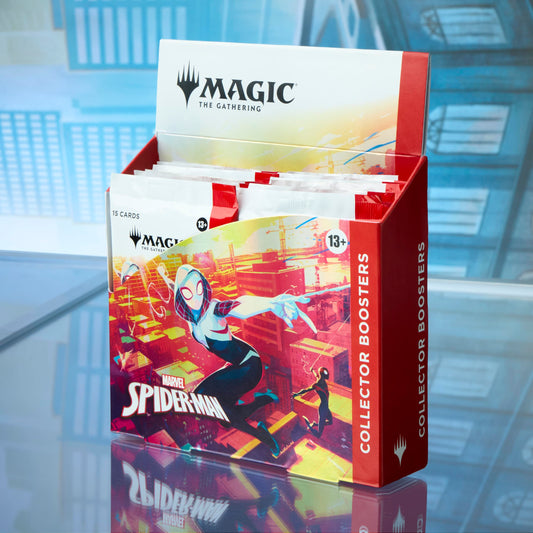 Magic: The Gathering Spider-Man booster pack layout showing rares and foils for collectors.