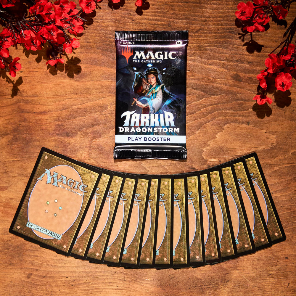 Magic: The Gathering Tarkir Dragonstorm booster highlights rare or higher cards.