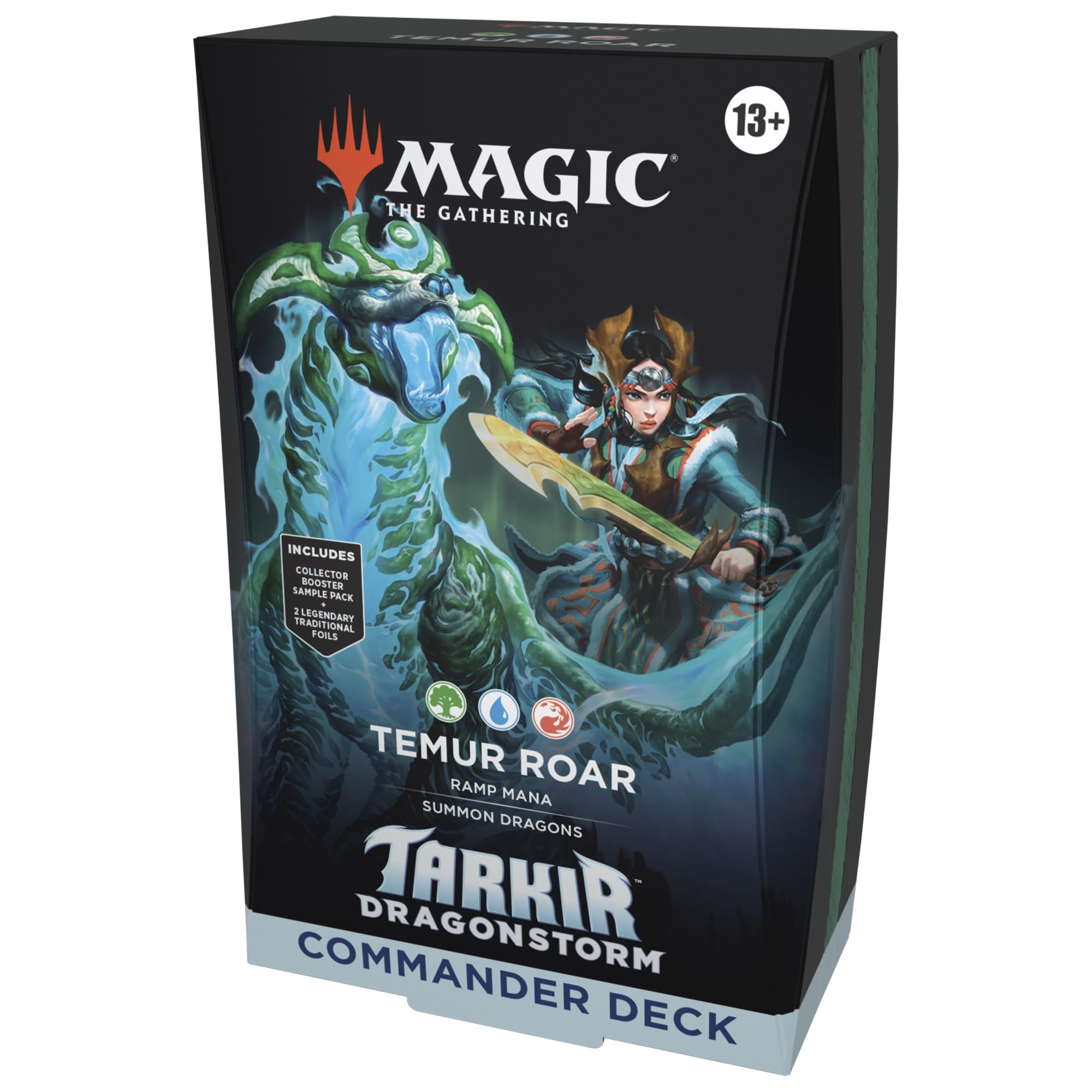Magic: The Gathering Tarkir Temur Roar deck front view shows three-color setup for ready games.