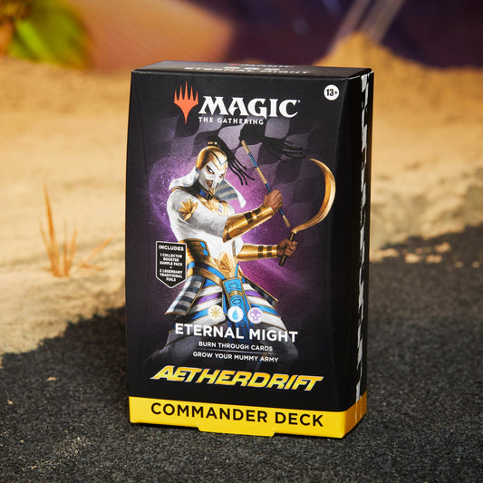 Magic: The Gathering Eternal Might borderless foil commanders highlight premium artwork.