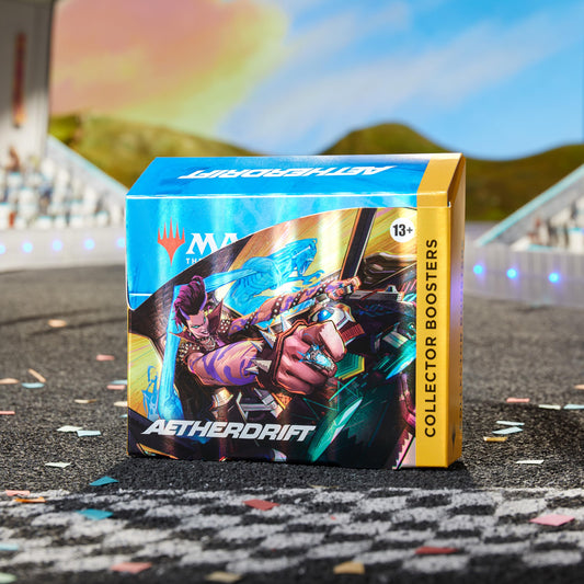 Magic: The Gathering Aetherdrift collector boosters box, premium packs for upgrade-ready decks.