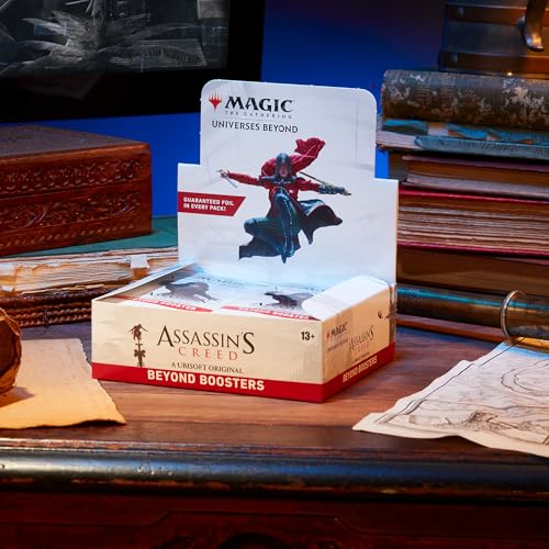 Magic: The Gathering Assassin's Creed Beyond Booster Box pack opening scene—perfect for fans