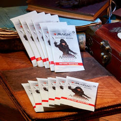 Magic: The Gathering Assassin's Creed Beyond Booster Box close-up of cards in a pack