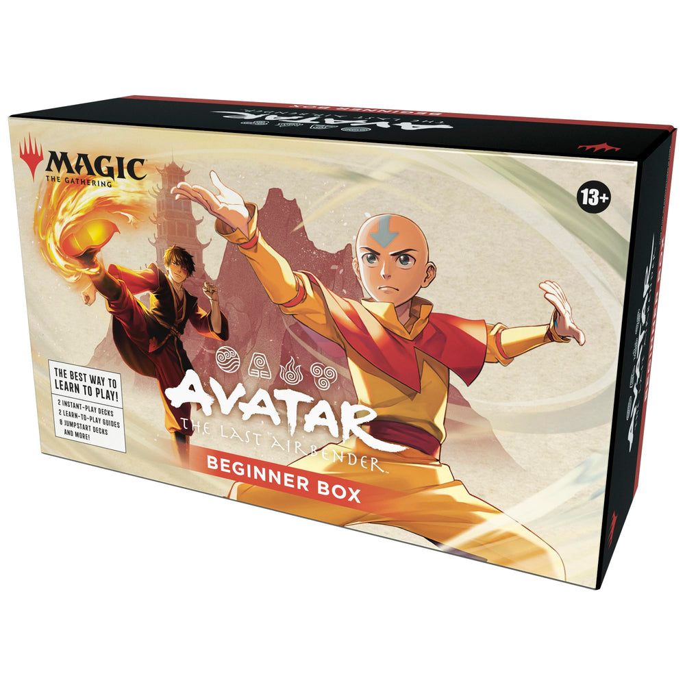 Magic: The Gathering Avatar: The Last Airbender Beginner Box cover showcases beginner-friendly setup and two-player play.