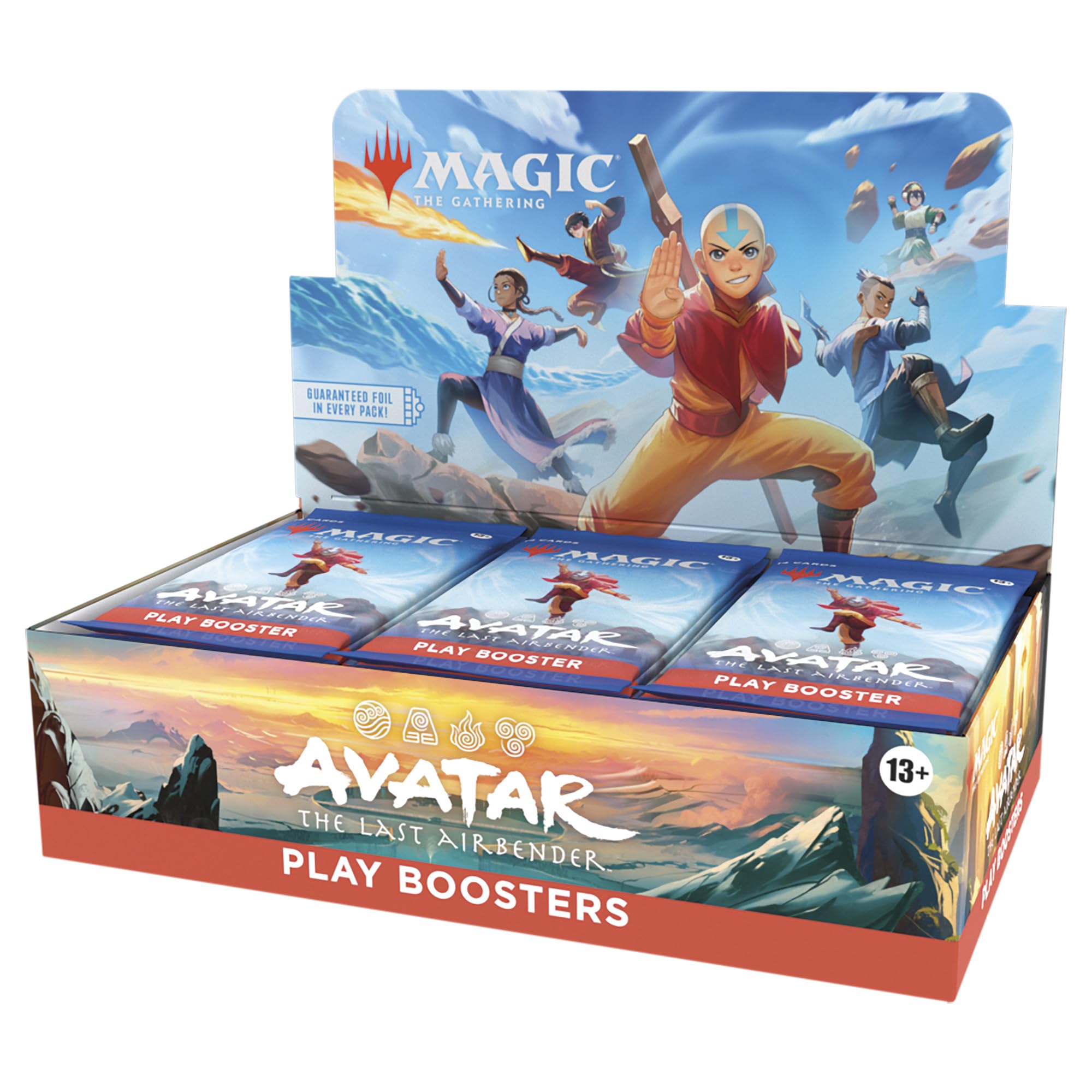 Magic: The Gathering Avatar Last Airbender booster box cover highlights iconic characters for collectors.