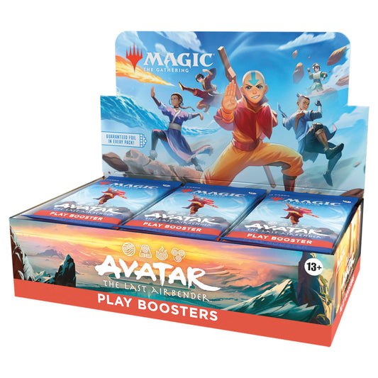 Magic: The Gathering Avatar Last Airbender booster box cover highlights iconic characters for collectors.
