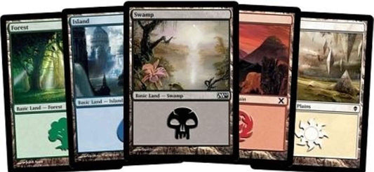 Magic: The Gathering basic lands collection, 500-card set for varied gameplay and quick deck setup.