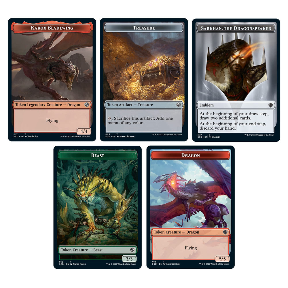Magic: The Gathering Draconic Destruction deck box and tokens keep games organized and portable.