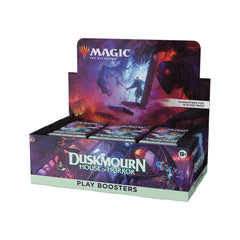 Magic: The Gathering Duskmourn booster box front with eerie House of Horror branding