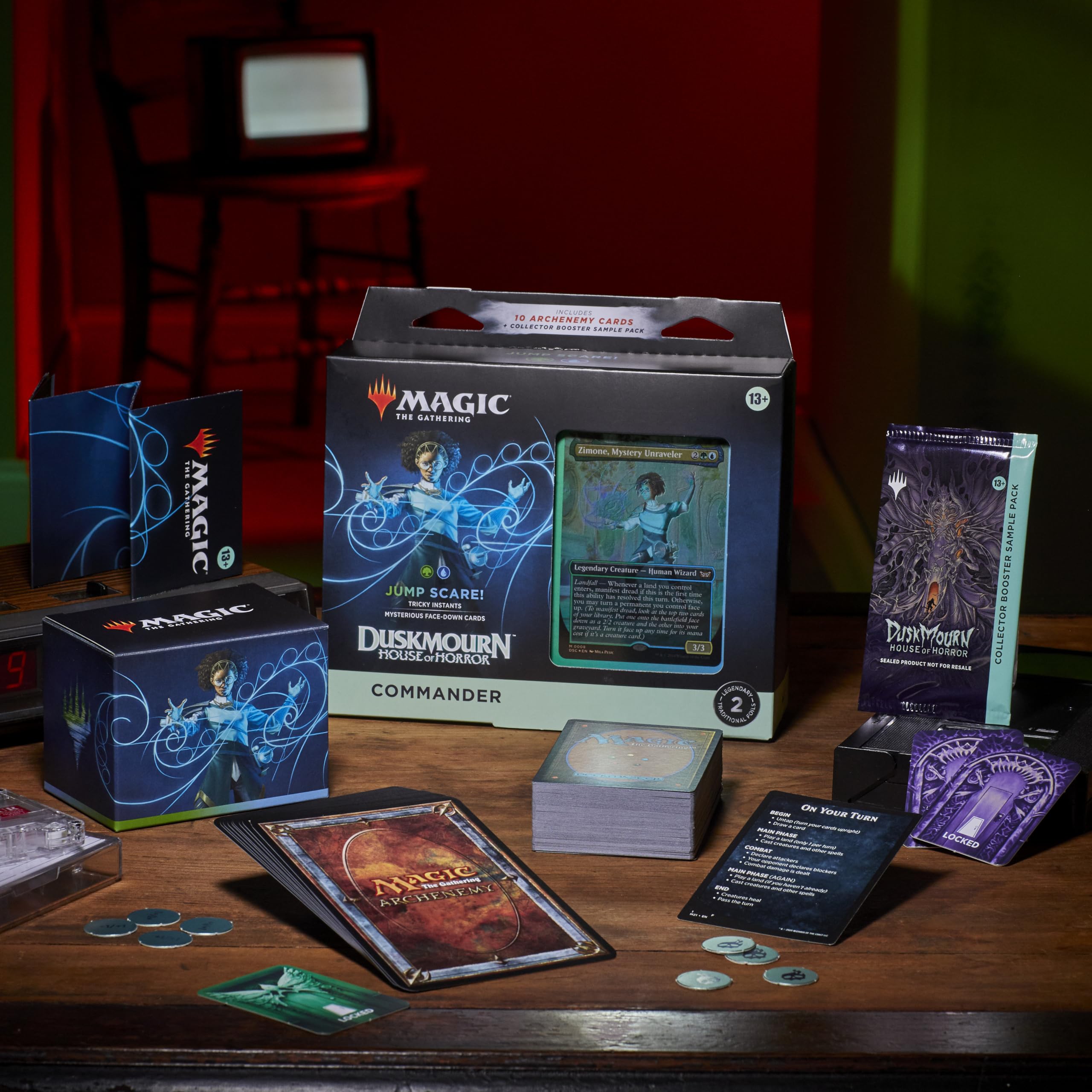 Magic: The Gathering Duskmourn foil borderless commanders showcase striking art.
