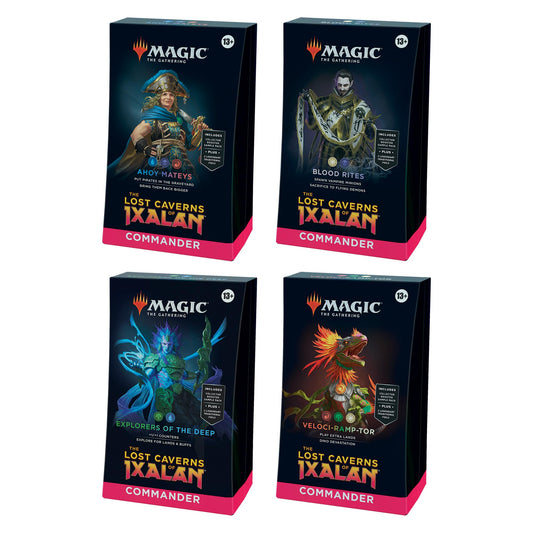 Magic: The Gathering Lost Caverns Ixalan Ahoy Mateys deck—battle-ready 100-card set with new commanders.