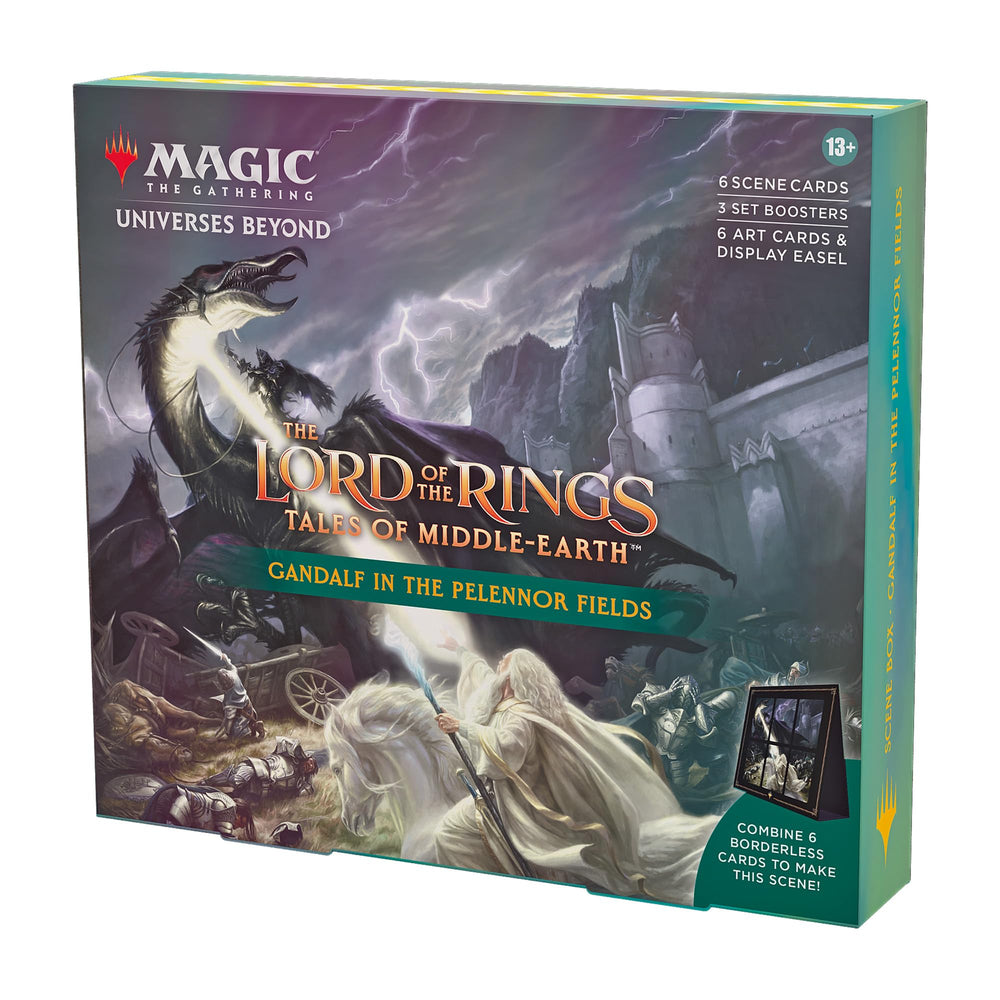 Magic: The Gathering Gandalf in Pelennor Fields scene box front view, ideal for display and collection.