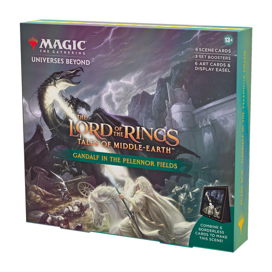 Magic: The Gathering Gandalf in Pelennor Fields scene box front view, ideal for display and collection.